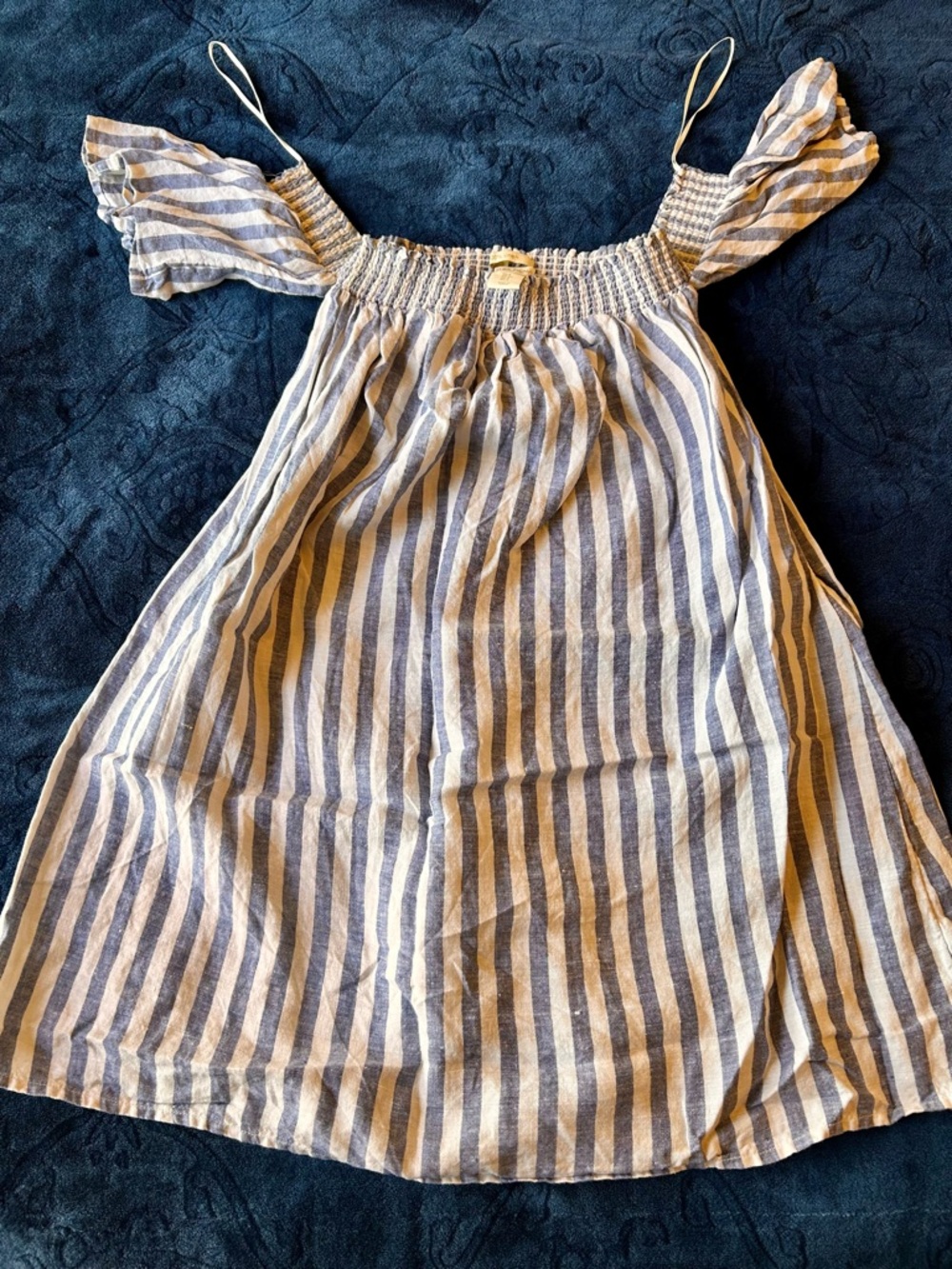 Three Lightweight Summer Dresses - Navy Polka Dot, Blue Stripe, Light Floral - Picture 3 of 5